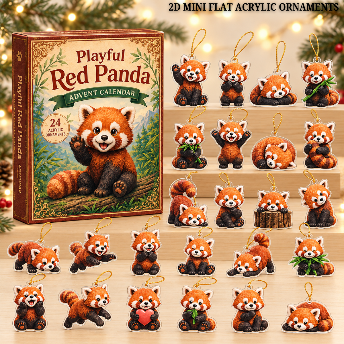 Playful Red Panda Advent Calendar 2026 - 24-Day Festive Countdown, Acrylic Charms Blind Box - Gift For Red Panda Lovers