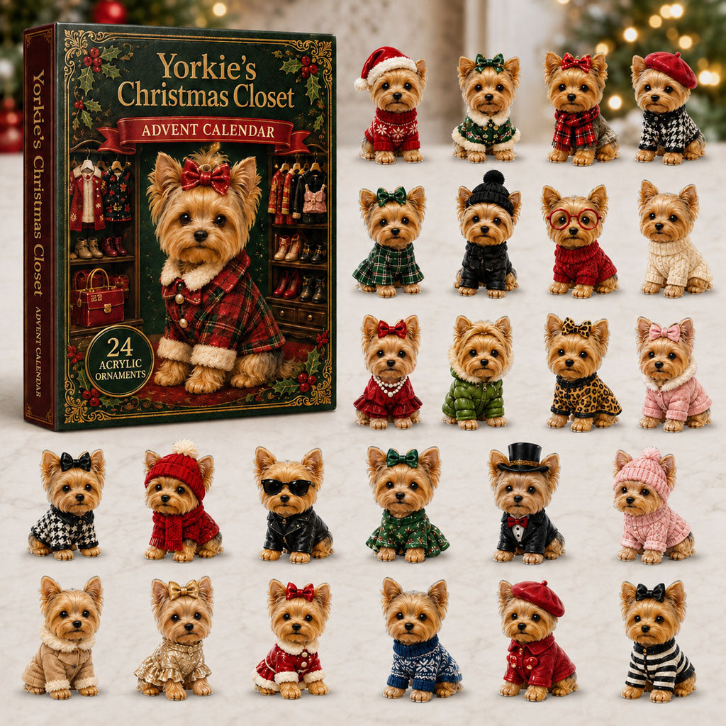 Yorkie Christmas Closet Advent Calendar 2026 - 24-Day Festive Countdown, Acrylic Charms Blind Box - Gift For Yorkshire Terrier Lovers