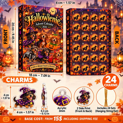 Hallowienie Dachshund Advent Calendar, 24 Halloween Costume Dog Charms, Wiener Dog Countdown Gift, Cute Doxie Halloween Decor