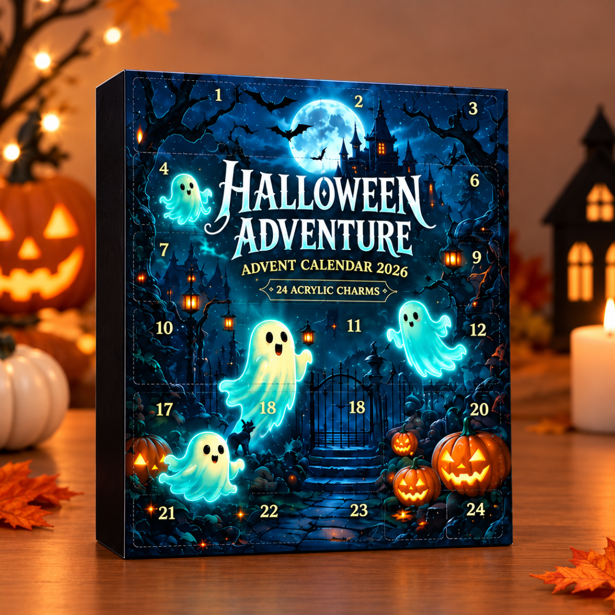 2026 Halloween Adventure Advent Calendar – 24 Days of Spooky Surprises with Acrylic Ghost Charms, Haunted House Countdown Box & Fun Halloween Gift for Kids