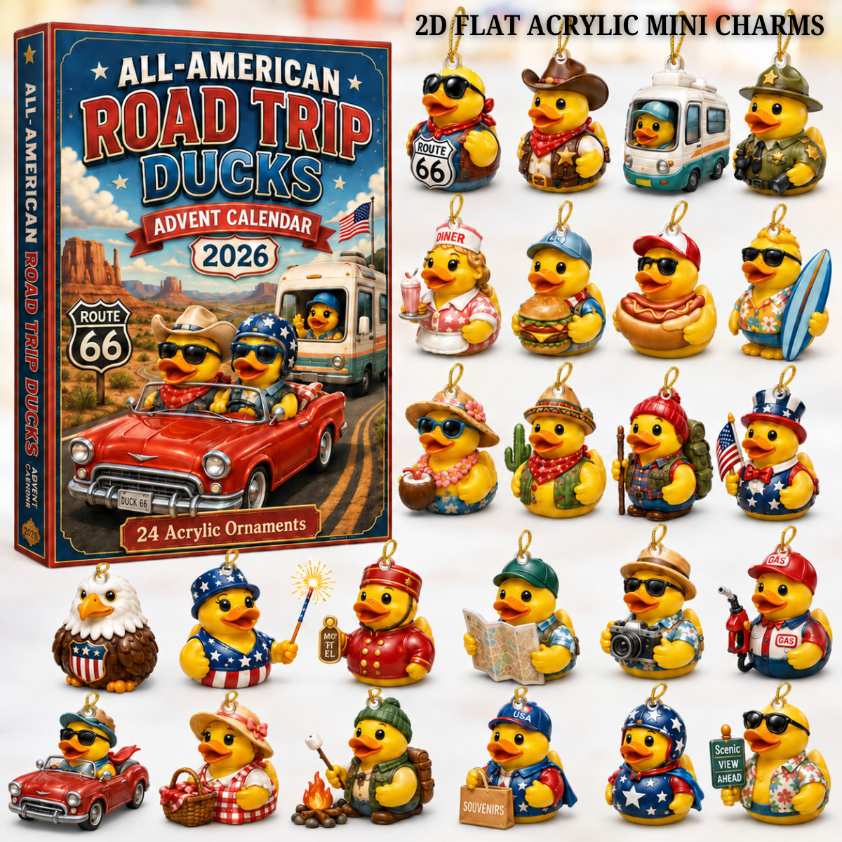 All-American Road Trip Rubber Duck Advent Calendar 2026 - 24-Day Festive Countdown, Acrylic Charms Blind Box - Gift For Family & Friends