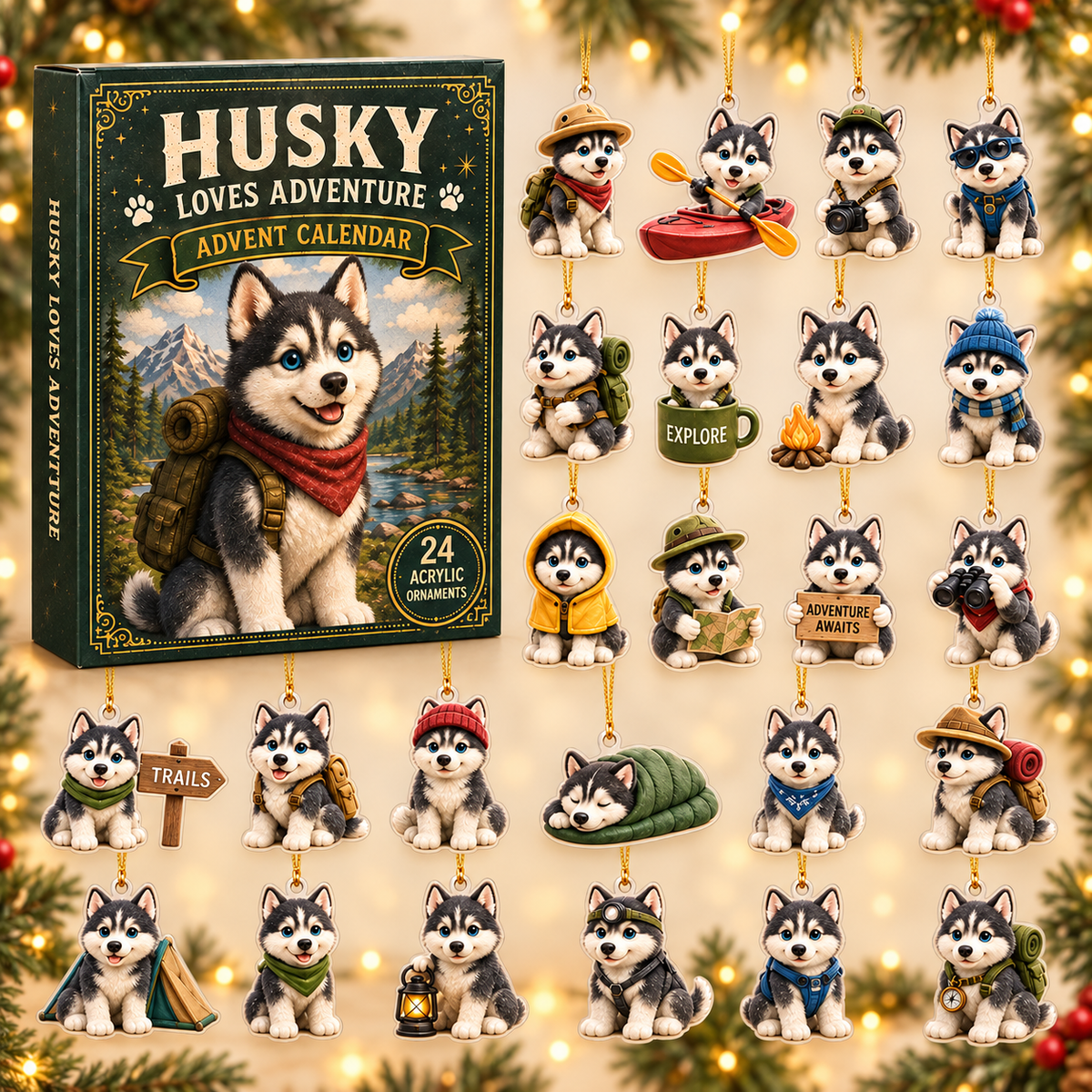 Husky Winter Adventure Advent Calendar 2026 - 24-Day Festive Countdown, Acrylic Charms Blind Box - Gift For Dog Lovers