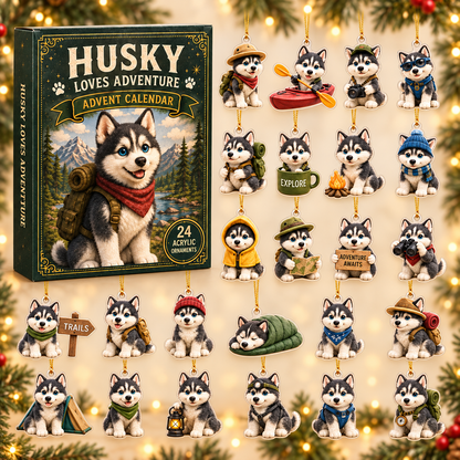 Husky Winter Adventure Advent Calendar 2026 - 24-Day Festive Countdown, Acrylic Charms Blind Box - Gift For Dog Lovers