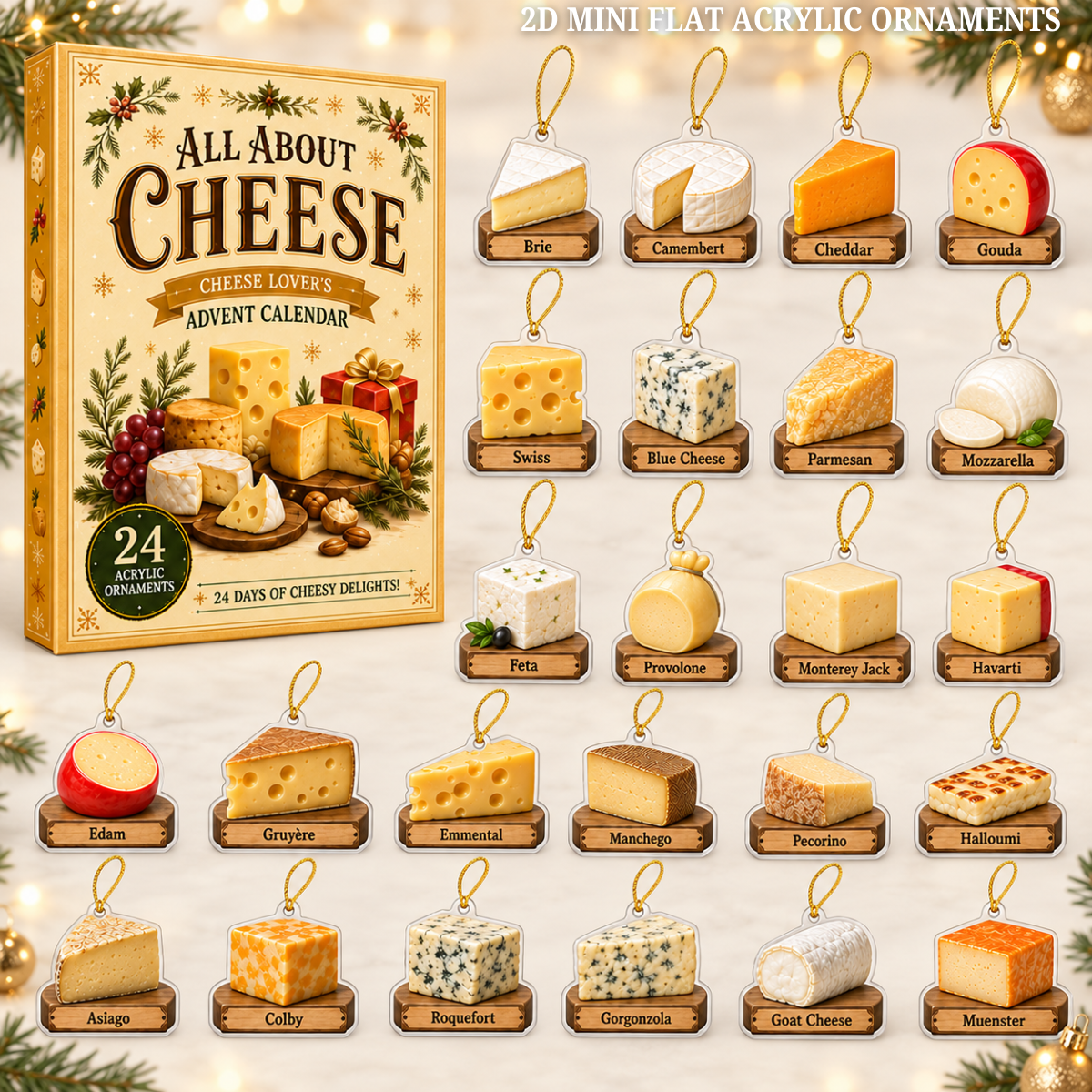 All About Cheese Advent Calendar 2026 - 24-Day Festive Countdown, Acrylic Charms Blind Box - Gift For Cheese Lovers