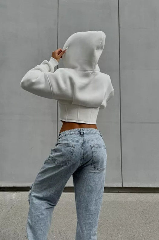 Cropped Curved Hem Full Zip Hoodie