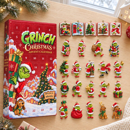 Grinch Christmas Advent Calendar 2026, 24 Acrylic Ornament Charms, Holiday Countdown Gift