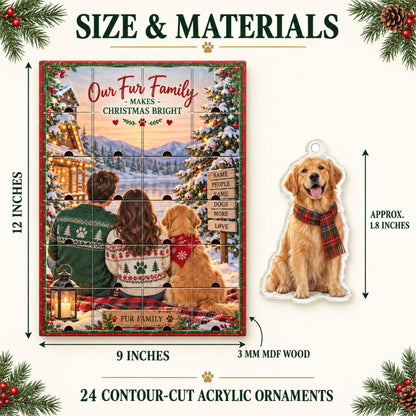Personalized Fur Family Advent Calendar with 24 Custom Photo Acrylic Ornaments, Couple and Dog Christmas Gift, Pet Parent Keepsake for Two