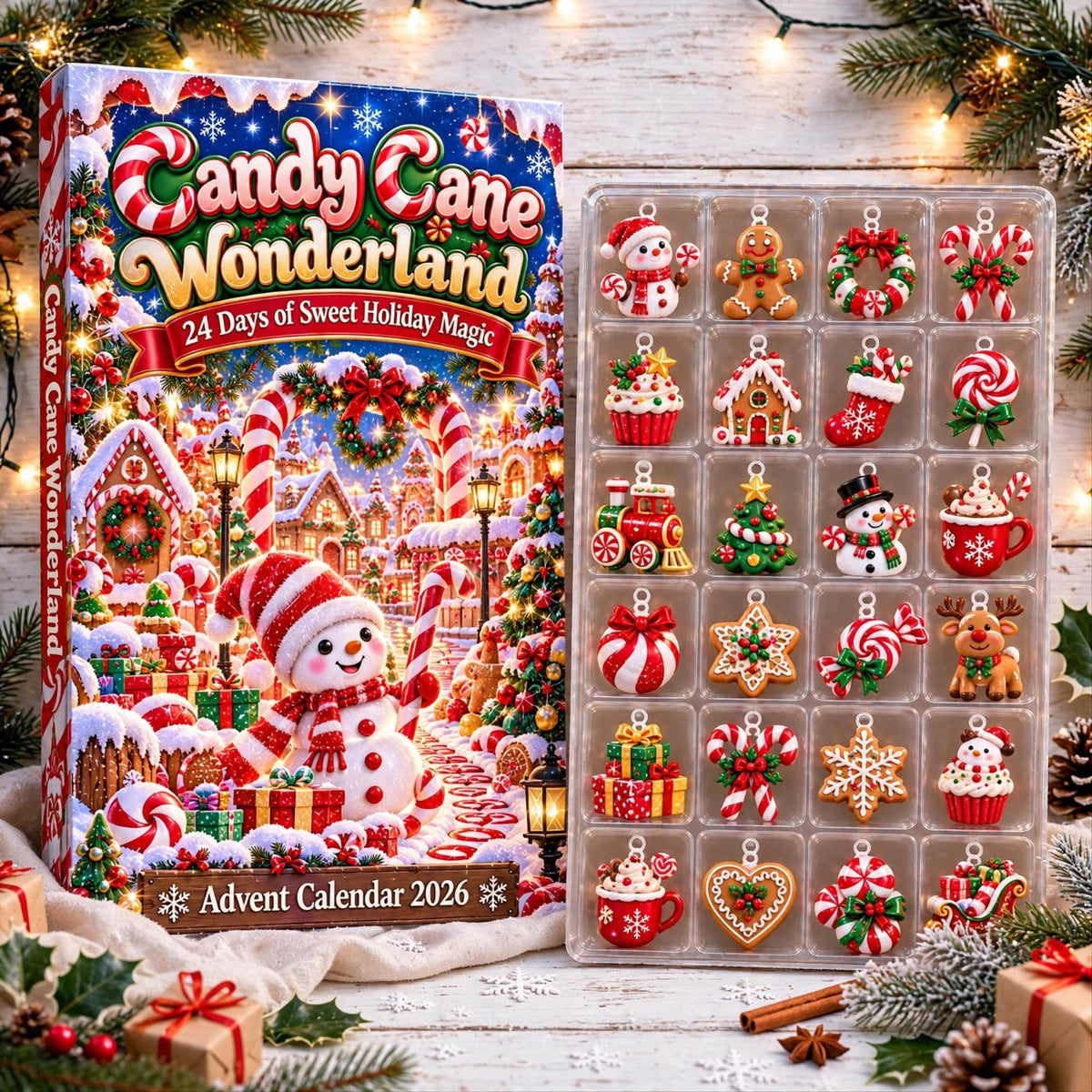 Candy Cane Wonderland Advent Calendar 2026, 24 Piece Candy Cane Ornament Set, Blind Box Advent Calendar, Christmas Countdown Gift