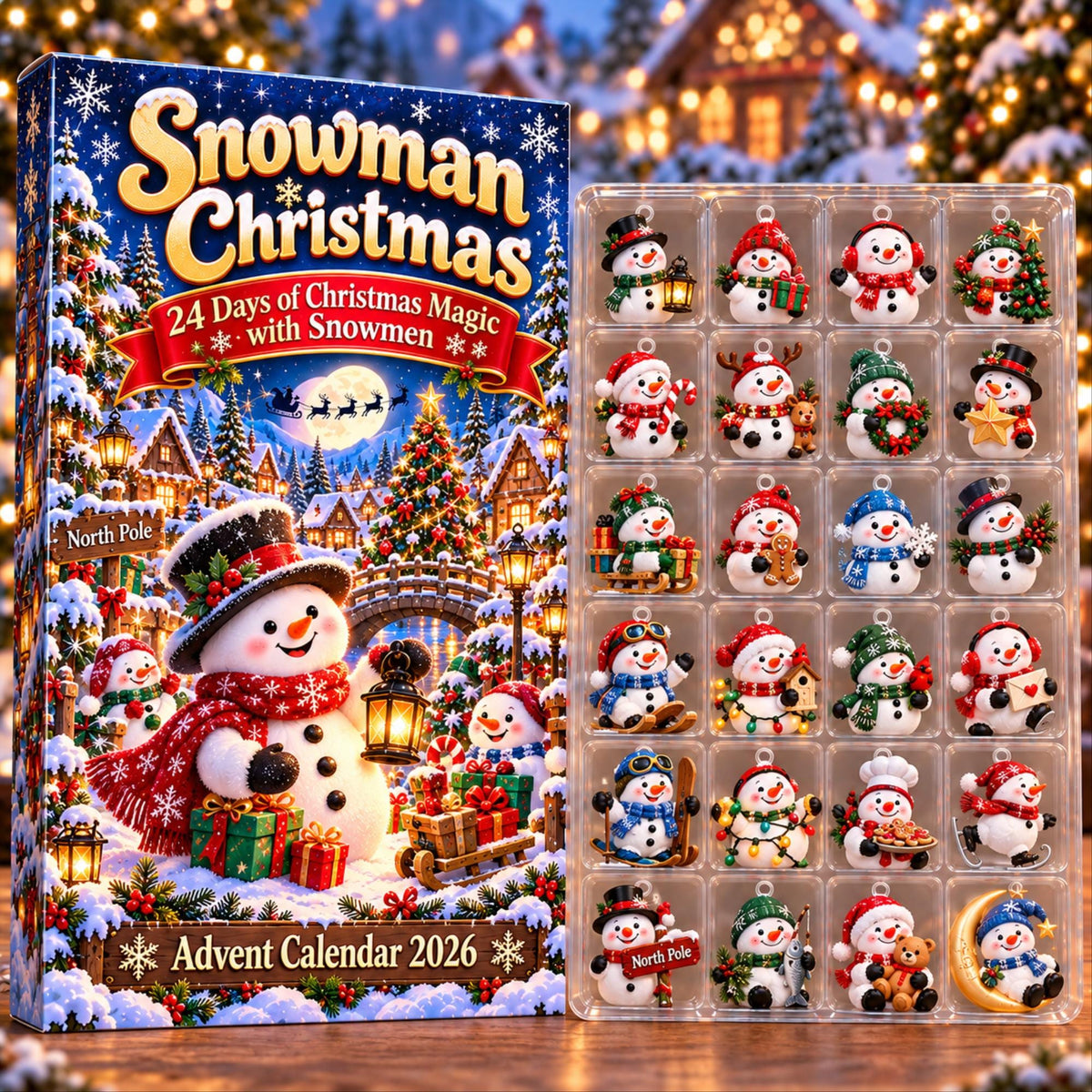 Snowman Advent Calendar 2026, 24 Piece Snowman Ornament Set, Snowman Blind Box Advent Calendar, Cute Snowman Countdown Gift for Home Decor