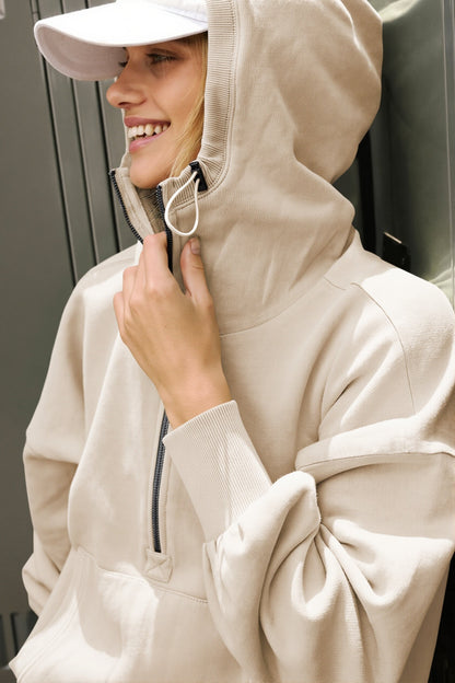 Solid Sporty Half Zip Hoodie