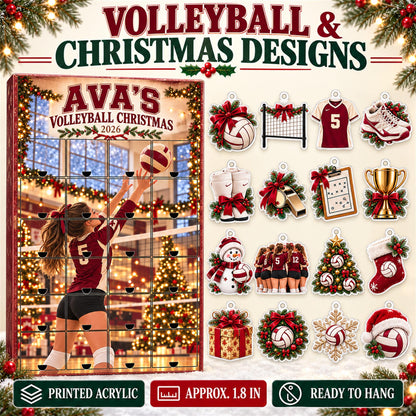 Personalized Volleyball Advent Calendar with 24 Custom Photo Acrylic Ornaments, Player Number Christmas Gift for Volleyball Family and Coach