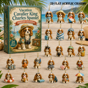 Vacation Cavalier King Charles Spaniel Advent Calendar 2026 - 24-Day Festive Countdown, Acrylic Charms Blind Box - Gift For Dog Lovers