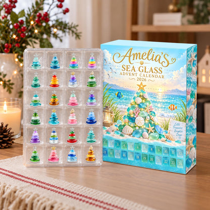 Personalized Sea Glass Advent Calendar Box, Custom Name 24 Charm Christmas Countdown, Beach Lover Holiday Keepsake Gift