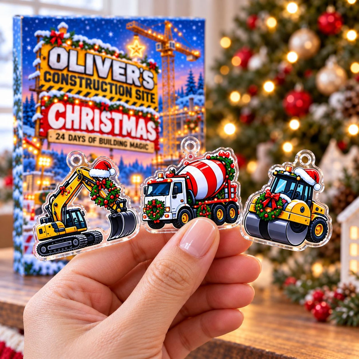Personalized Construction Vehicle Advent Calendar 2026, Christmas Truck Countdown, Excavator and Digger Ornaments, Fun Holiday Gift for Boys