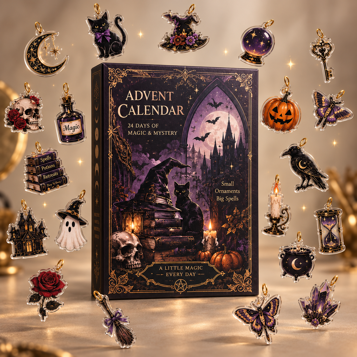 abcHalloween Advent Calendar 2026 – 24 Mini Acrylic Ornaments – Witchy Christmas Tree Decorations – Spooky Countdown Gift for Halloween Lovers