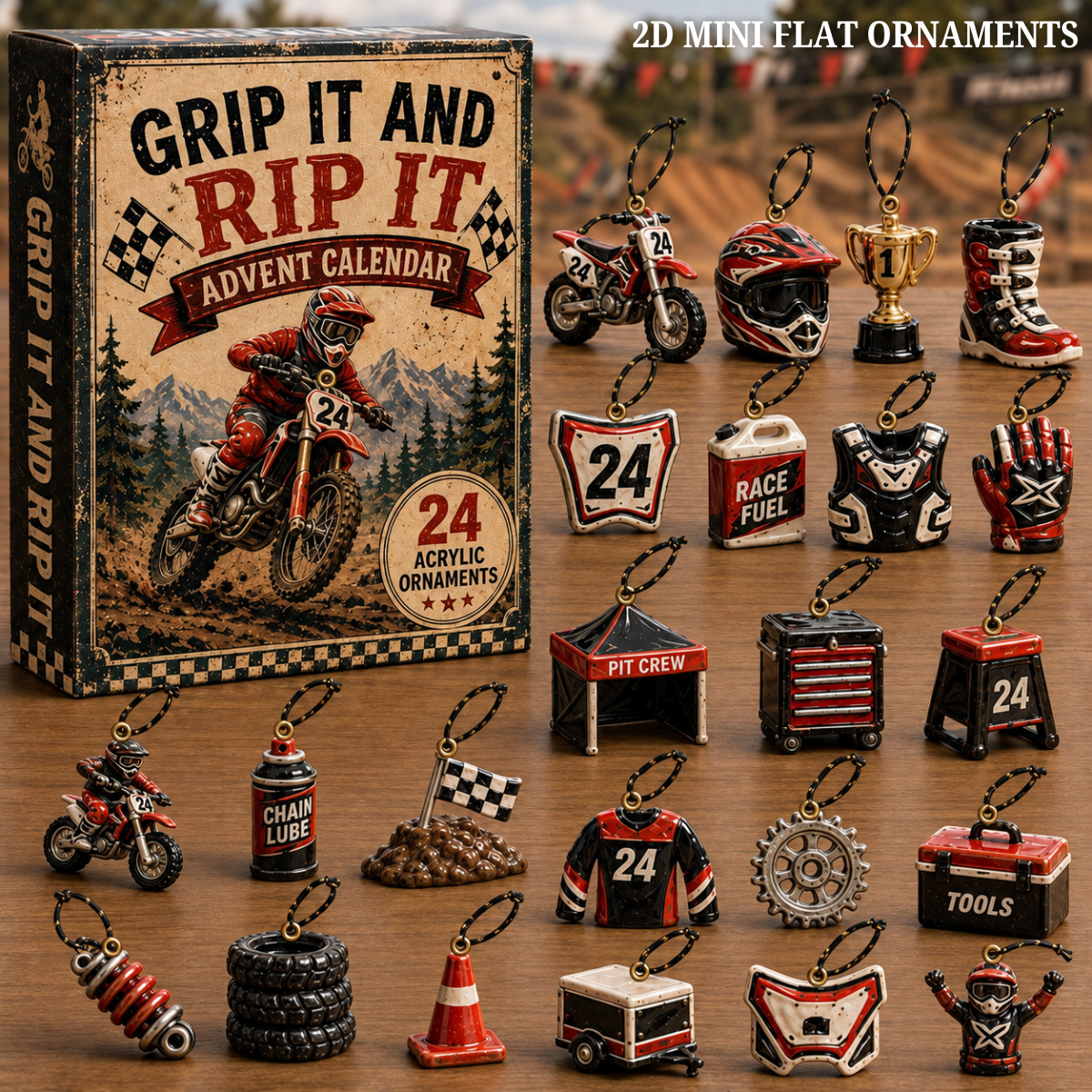 Race Pit Advent Calendar 2026 - 24-Day Festive Countdown, Acrylic Charms Blind Box - Gift For Motor Lovers