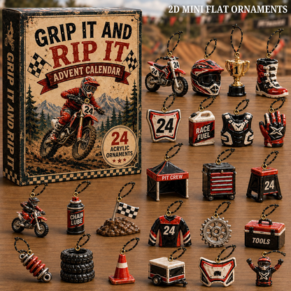 Race Pit Advent Calendar 2026 - 24-Day Festive Countdown, Acrylic Charms Blind Box - Gift For Motor Lovers