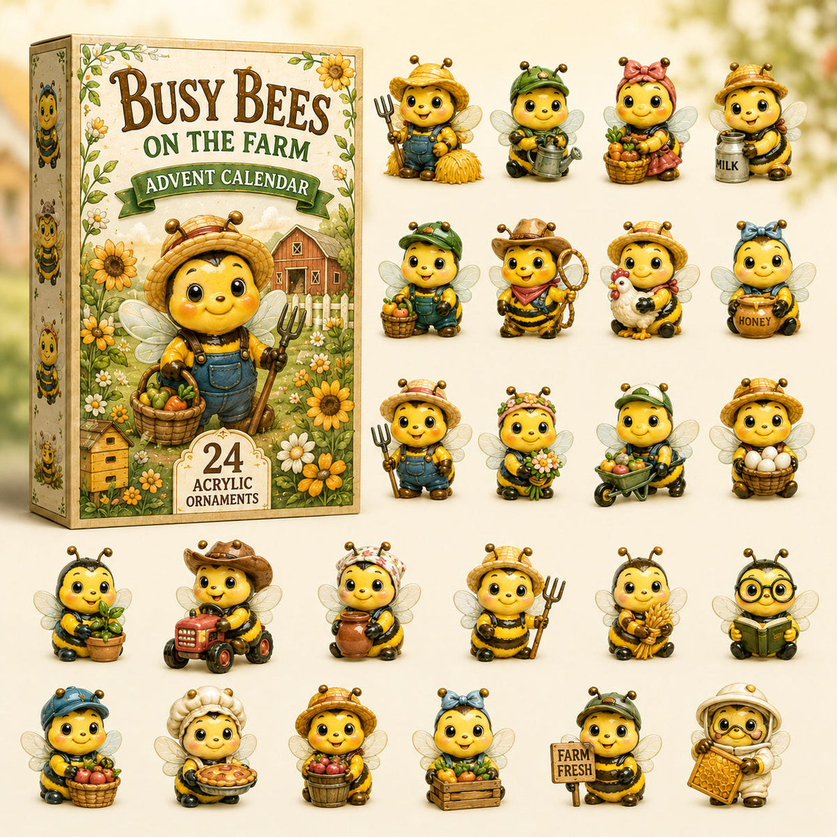 Busy Bees Advent Calendar 2026 - 24-Day Festive Countdown, Acrylic Charms Blind Box - Gift For Bee Lover