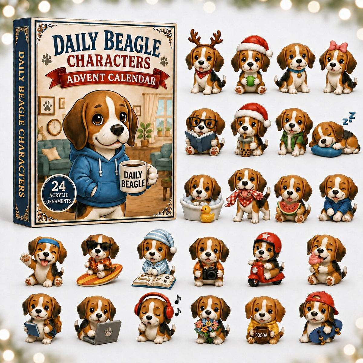 Daily Beagle Advent Calendar 2026 - 24-Day Festive Countdown, Acrylic Charms Blind Box - Gift For Dogs Lovers