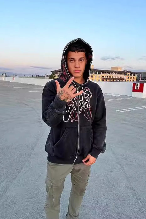 Red Graphic Zip Hoodie