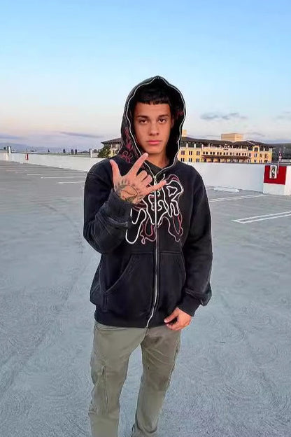 Red Graphic Zip Hoodie