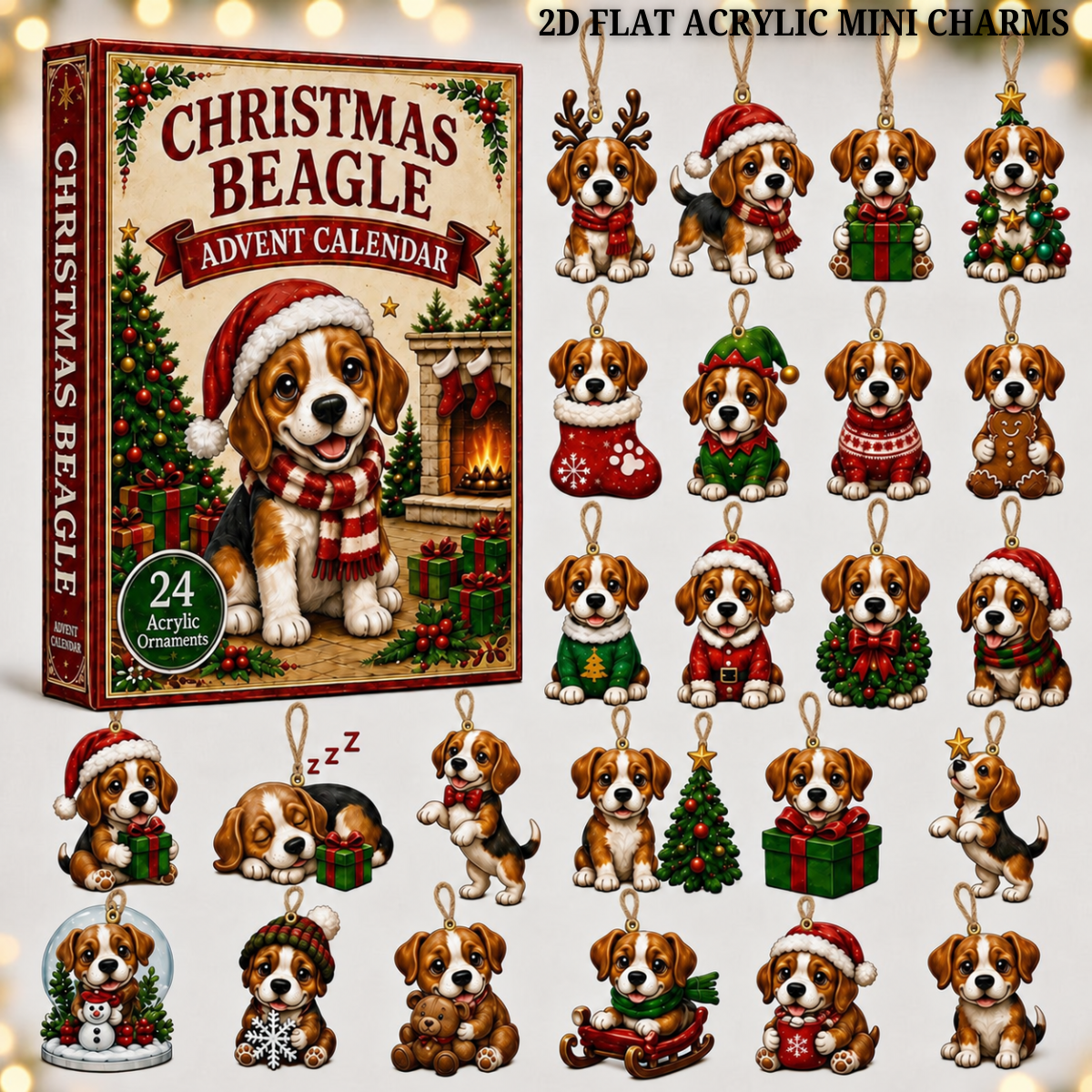 Christmas Beagle Advent Calendar 2026 - 24-Day Festive Countdown, Acrylic Charms Blind Box - Gift For Dogs Lovers