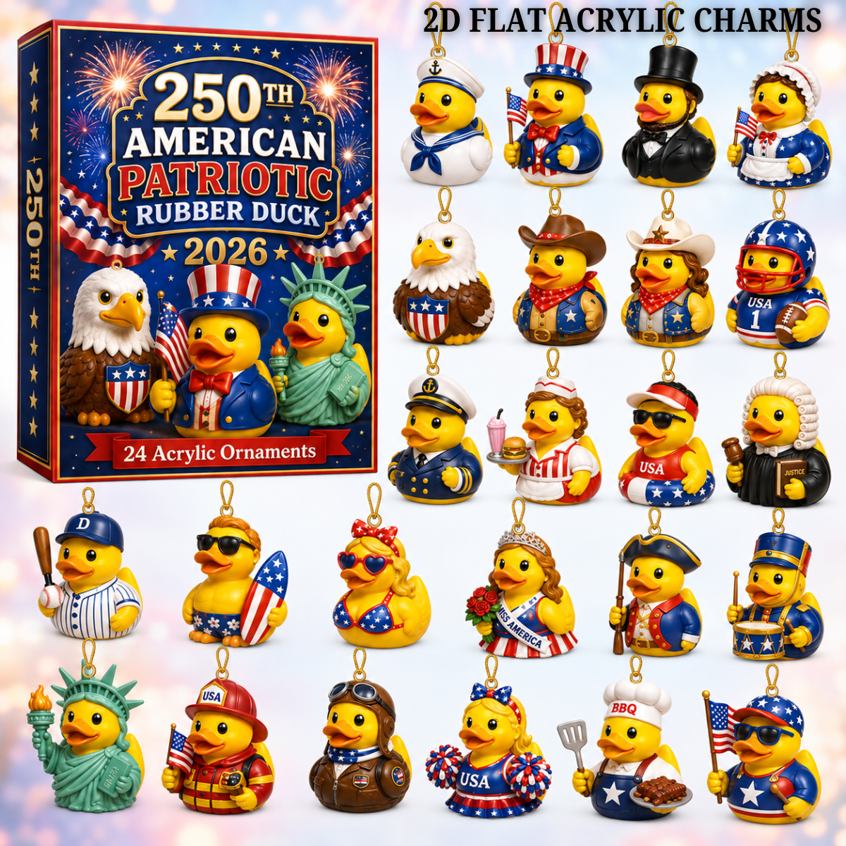 American Patriotic Rubber Duck Advent Calendar 2026 - 24-Day Festive Countdown, Acrylic Charms Blind Box - Gift For Family & Friends