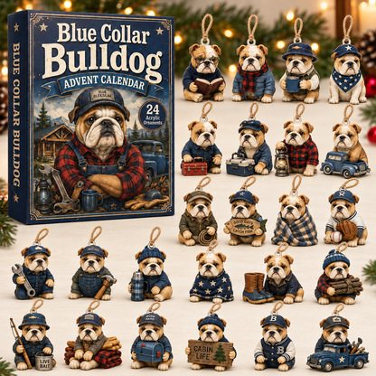 Blue Collar Bulldog Advent Calendar 2026 - 24-Day Festive Countdown, Acrylic Charms Blind Box - Gift For Bulldog Lovers
