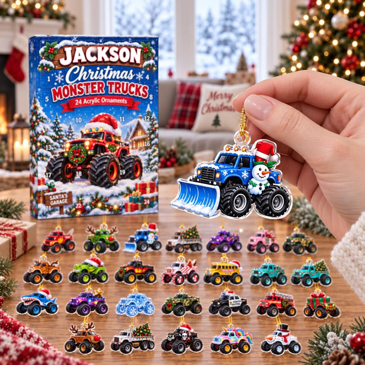 Personalized Monster Truck 2D Advent Calendar 2026, Custom Name Christmas Countdown, Kids Christmas Gift for Boys, Sons, Grandsons & Truck Fans