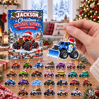 Personalized Monster Truck 2D Advent Calendar 2026, Custom Name Christmas Countdown, Kids Christmas Gift for Boys, Sons, Grandsons & Truck Fans