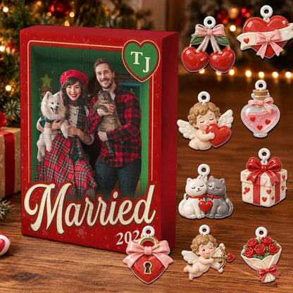 Personalized Married Couple Advent Calendar, 24 Acrylic Charms, Custom Photo Keepsake, Wedding Holiday Gift
