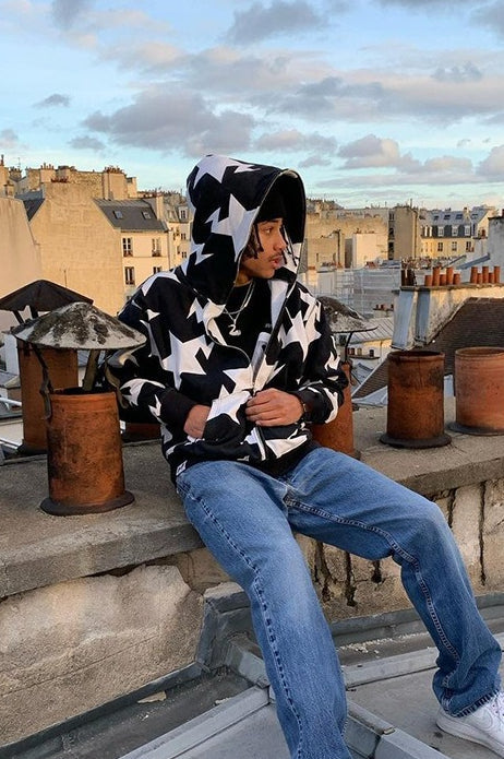 Contrast Star Graphic Zip Hoodie