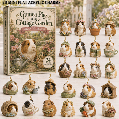 Cottage Guinea Pig Advent Calendar 2026 - 24-Day Festive Countdown, Acrylic Charms Blind Box - Gift For Guinea Pig Lovers