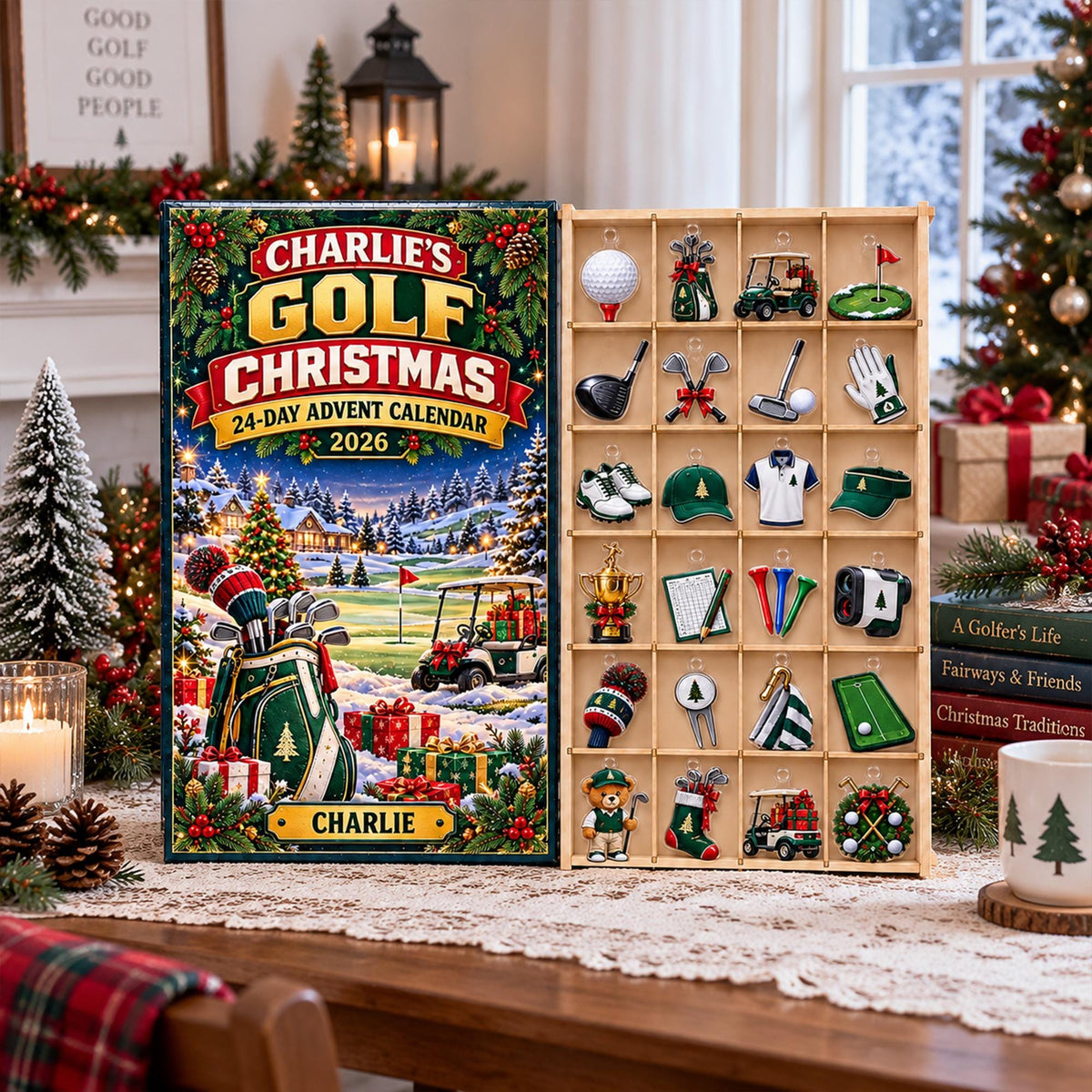Personalized Golf Advent Calendar 2026, 24 Day Christmas Countdown, Golf Lover Gift, Acrylic Ornament Set, Golfer Christmas Gift