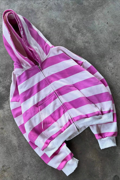 Stripe Layered Zip Hoodie
