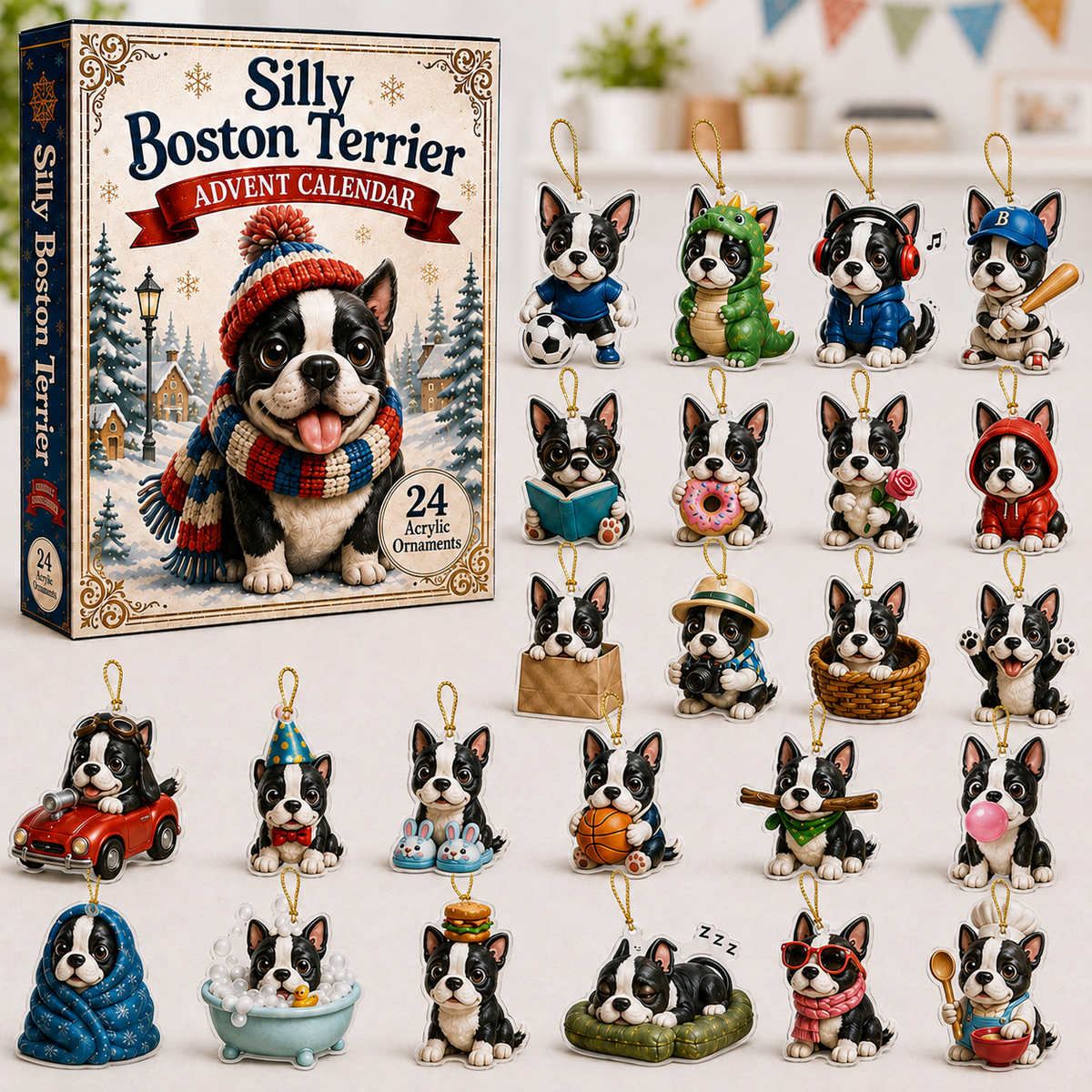 Silly Boston Terrier Advent Calendar 2026 - 24-Day Festive Countdown, Acrylic Charms Blind Box - Gift For Boston Terrier Lovers