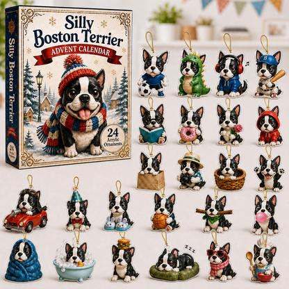 Silly Boston Terrier Advent Calendar 2026 - 24-Day Festive Countdown, Acrylic Charms Blind Box - Gift For Boston Terrier Lovers