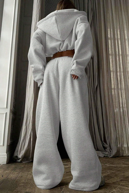 Cropped Zip Hoodie Wide Leg Jogger Set