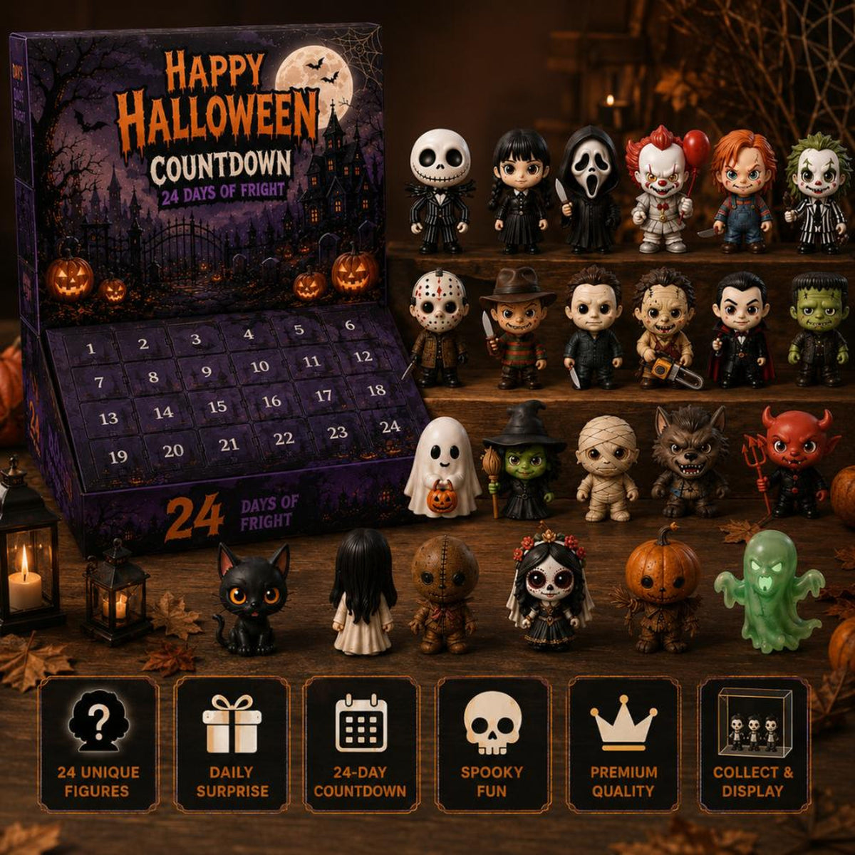 Halloween Advent Calendar 2026, 24 Day Blind Box, Mystery Box, Resin Figurines, Halloween Countdown Box, Spooky Collectibles, Halloween Gift