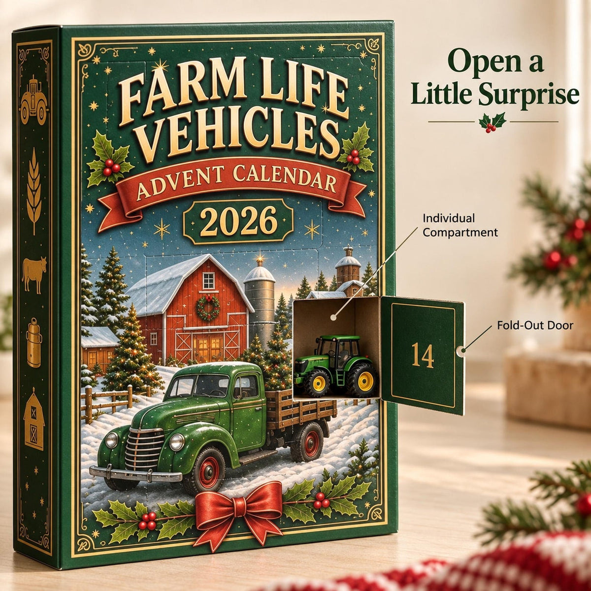 Farm Vehicle Advent Calendar 2026, 24 Acrylic Ornaments Tractors and Trucks, Christmas Countdown Gift