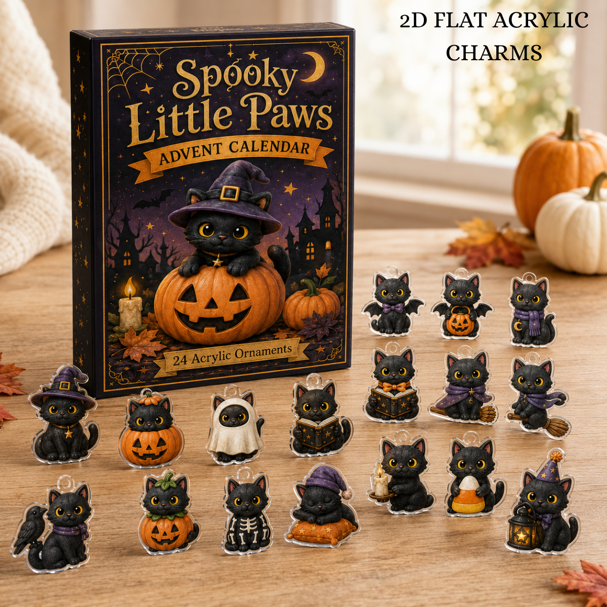 Spooky Little Paws Advent Calendar 2026 - 24 Day Spirits Countdown, Acrylic Charms Blind Box - Gift For Cat Lover