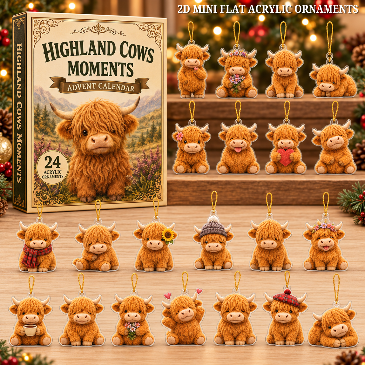 Highland Cow Moments Advent Calendar 2026 - 24-Day Festive Countdown, Acrylic Charms Blind Box - Gift For Cow Lovers
