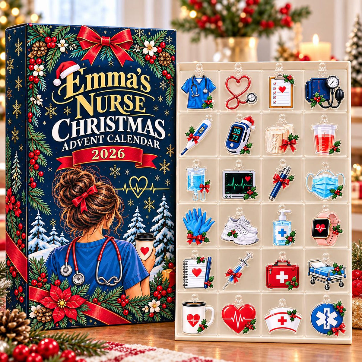 Registered Nurse Advent Calendar, 24 Acrylic Hanging Ornaments, Profession Christmas Countdown, Keepsake Gift, Registered Nurse Christmas