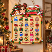 Personalized Wooden Advent Calendar: Custom Name, Photo Meow Christmas Countdown Sign, Hanging Wall Decor