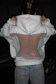 Mesh Cutout Hooded Long Sleeve Casual Sporty Hoodie