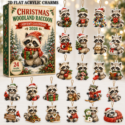 Christmas Woodland Raccoon Advent Calendar 2026 - 24-Day Festive Countdown, Acrylic Charms Blind Box - Gift For Woodland Lovers, Family & Friends
