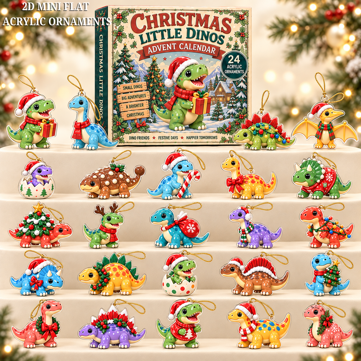 Christmas Little Dinos Advent Calendar 2026 - 24-Day Festive Countdown, Acrylic Charms Blind Box - Gift For Dinosaurs Lovers