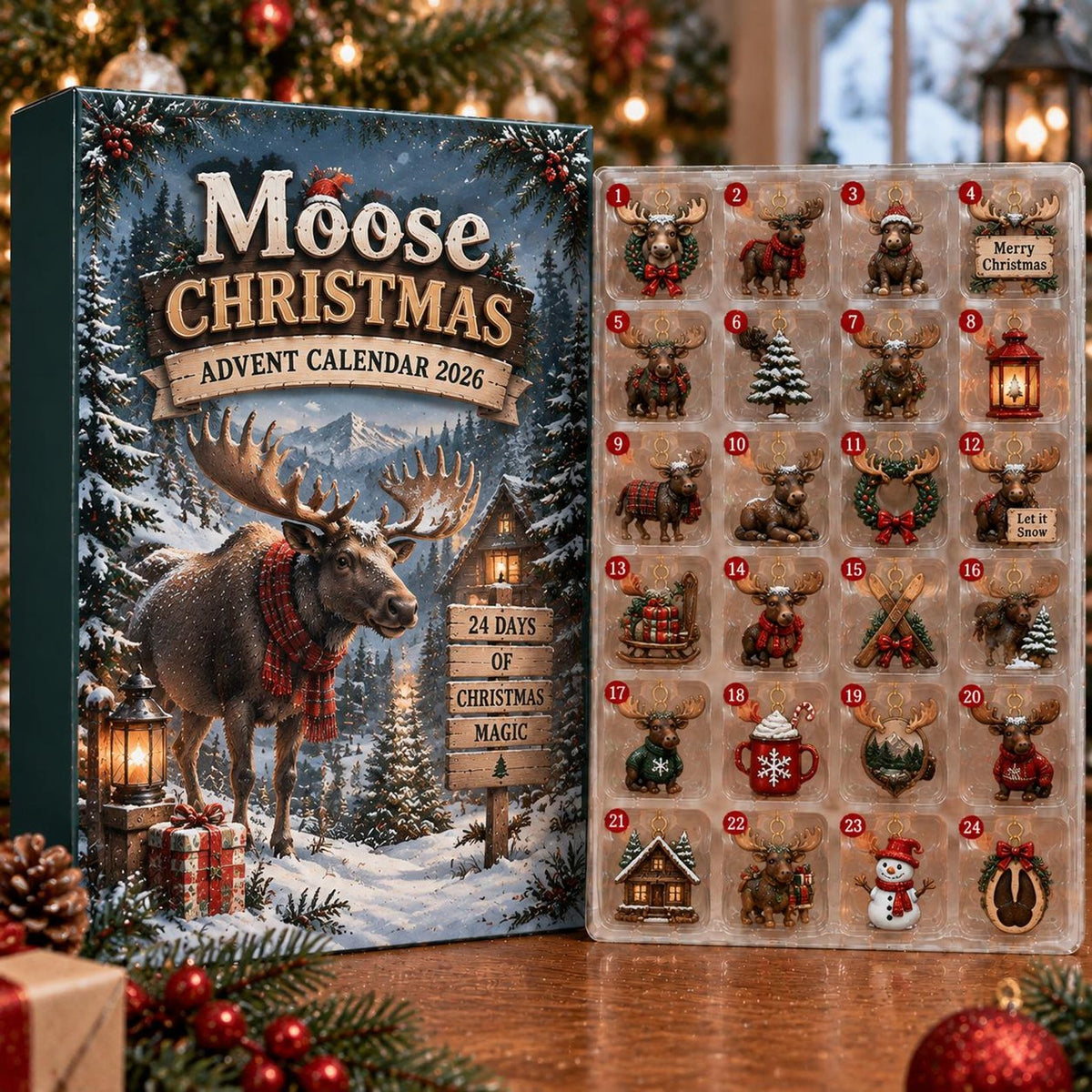 Moose Christmas Advent Calendar 2026, Holiday Countdown Box, 24 Mini Moose Charms, Woodland Christmas Keepsake, Family Gift