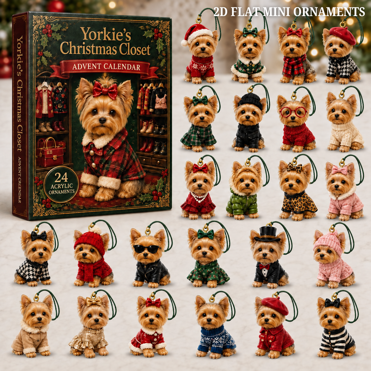 Yorkie Christmas Closet Advent Calendar 2026 - 24-Day Festive Countdown, Acrylic Charms Blind Box - Gift For Yorkshire Terrier Lovers