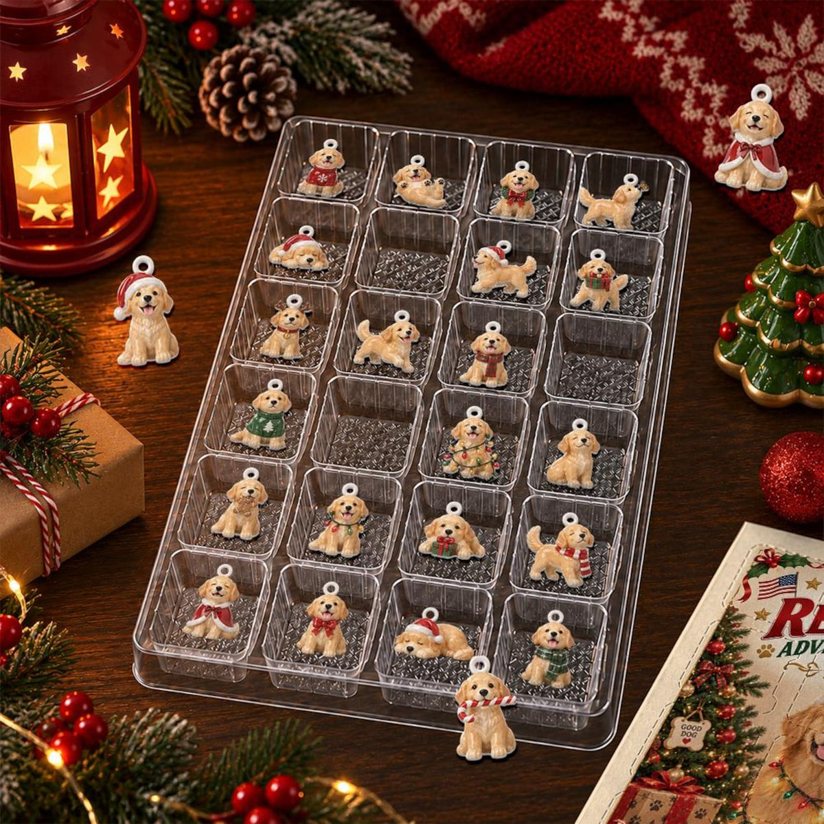 Personalized Golden Retriever Advent Calendar, 24 Acrylic Charms, Christmas Countdown Gift for Dog Lovers